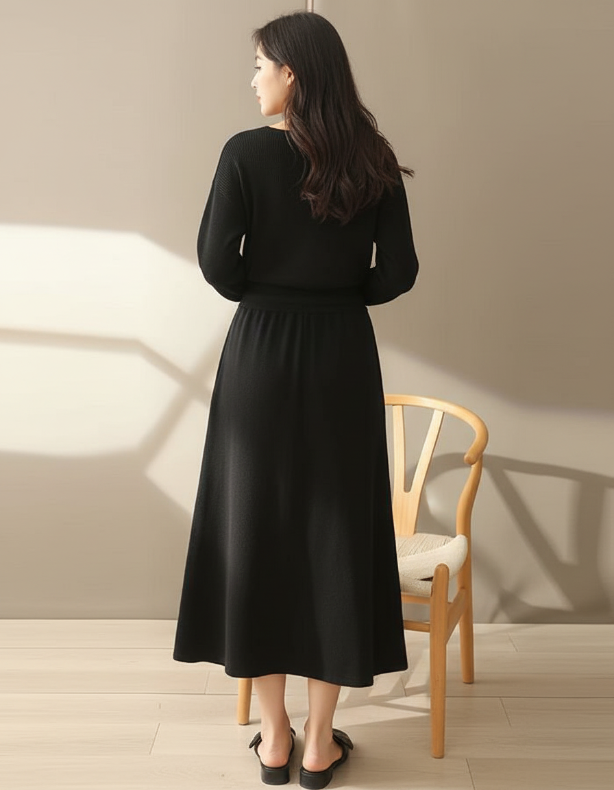 Jupe Longue Noire A-Line Chic