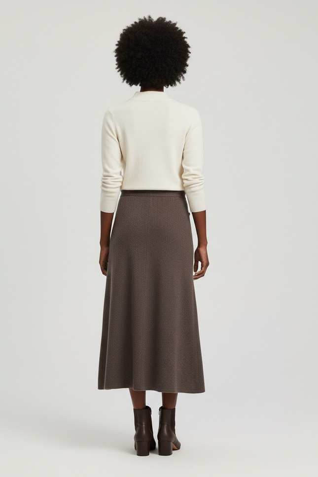 Jupe Longue Marron Maille Chic Femme