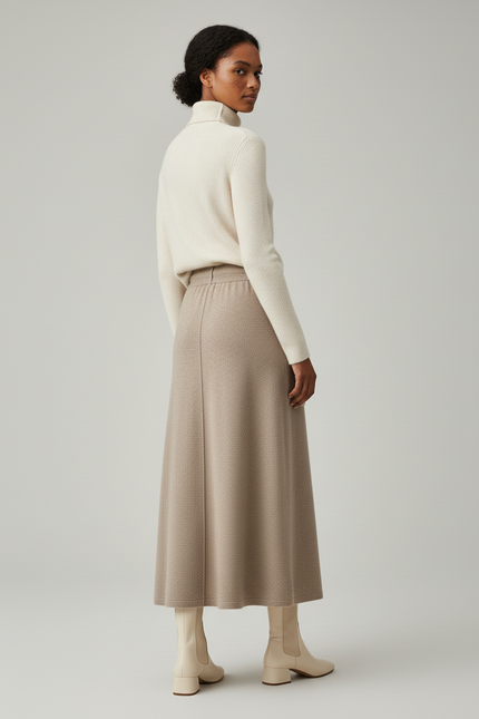 Jupe Longue Beige Maille Élégante