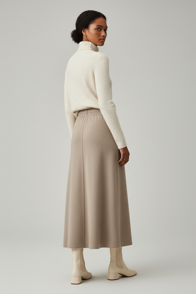 Jupe Longue Beige Maille Élégante