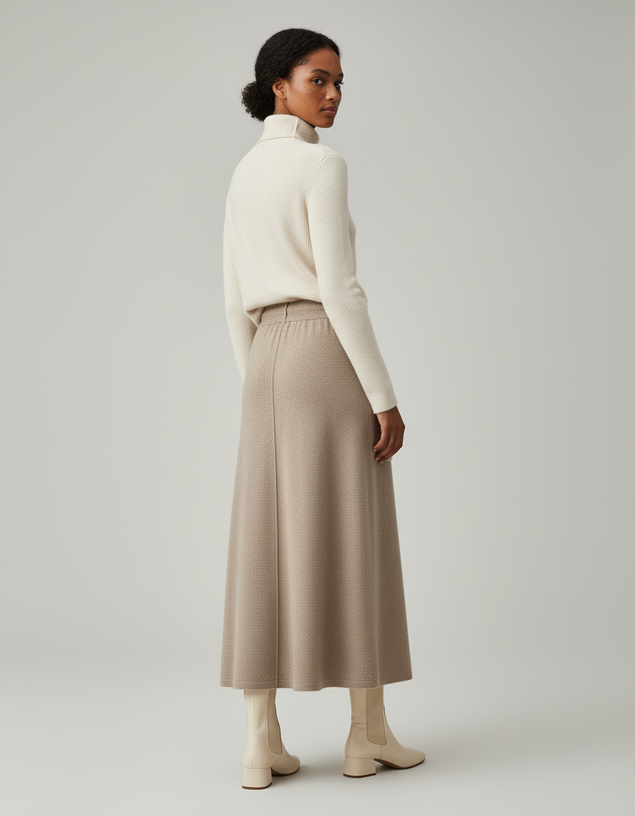 Jupe Longue Beige Maille Élégante