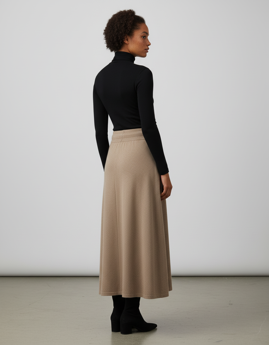 Jupe Longue Beige Tricotée Élégante