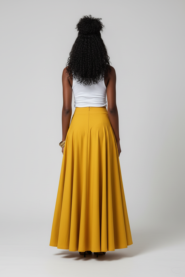 Jupe Longue Évasée Ocre Chic