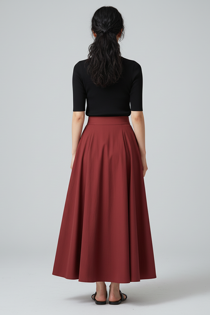 Jupe Longue Bordeaux Évasée Élégante