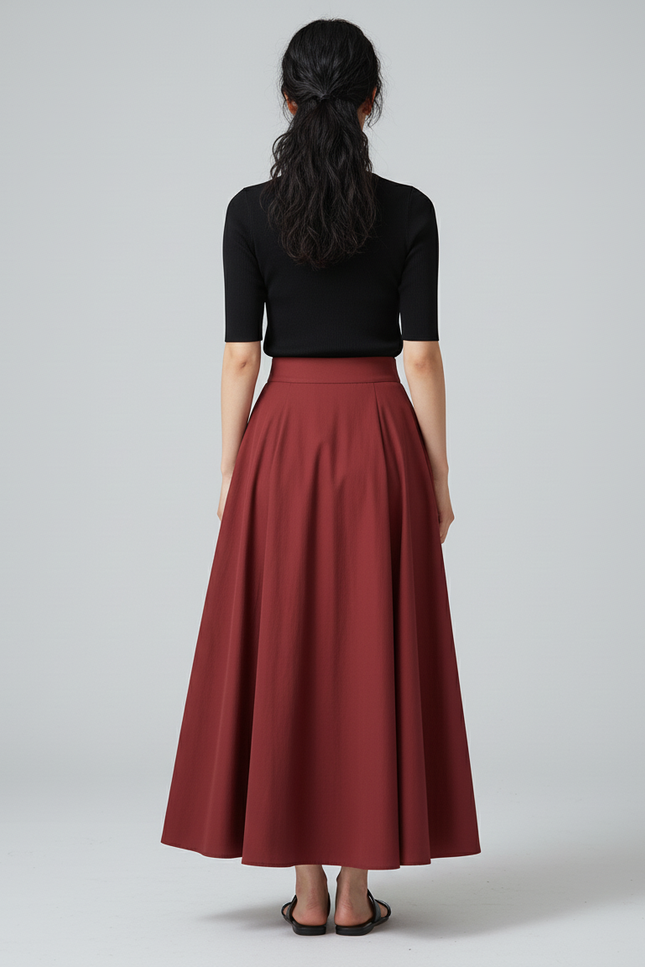 Jupe Longue Bordeaux Évasée Élégante