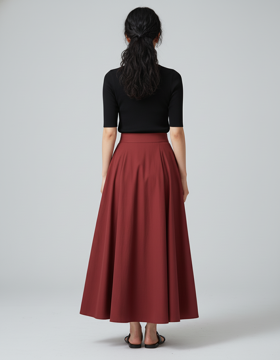 Jupe Longue Bordeaux Évasée Élégante
