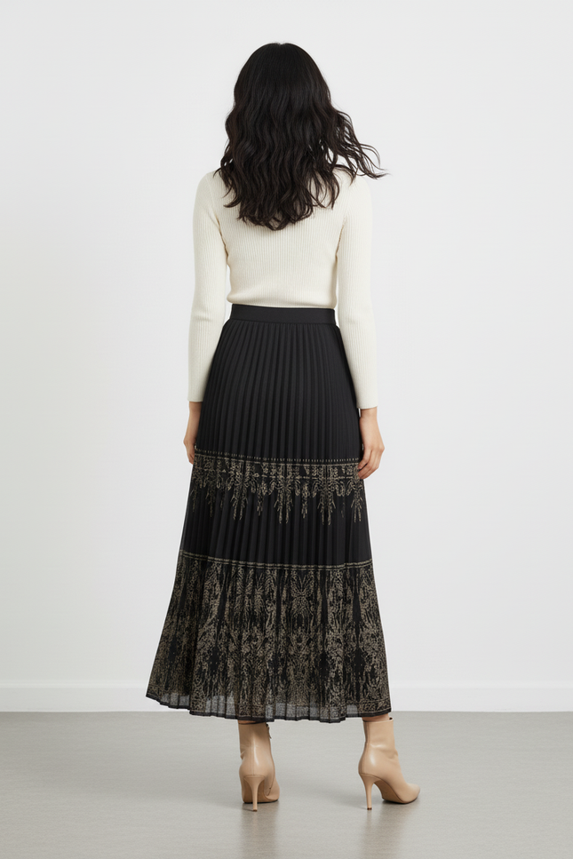 Jupe Longue Noire Plissée Élégante