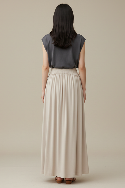 Jupe Longue Beige Fluide Décontractée