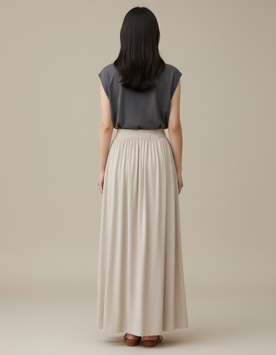 Jupe Longue Beige Fluide Décontractée