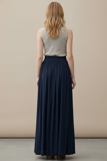 Jupe Longue Bleu Marine Fluide Chic