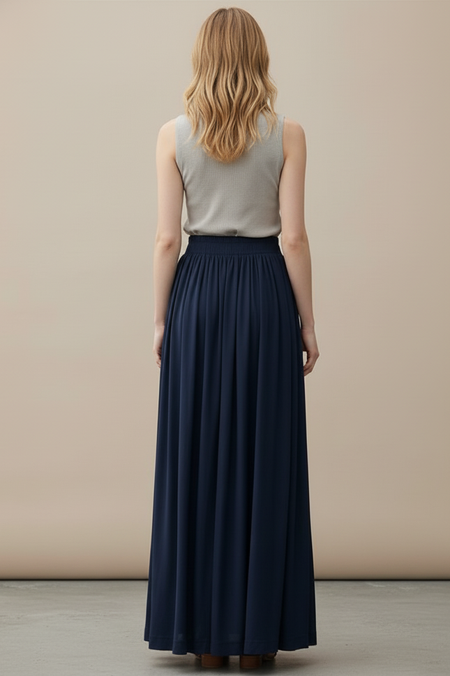 Jupe Longue Bleu Marine Fluide Chic
