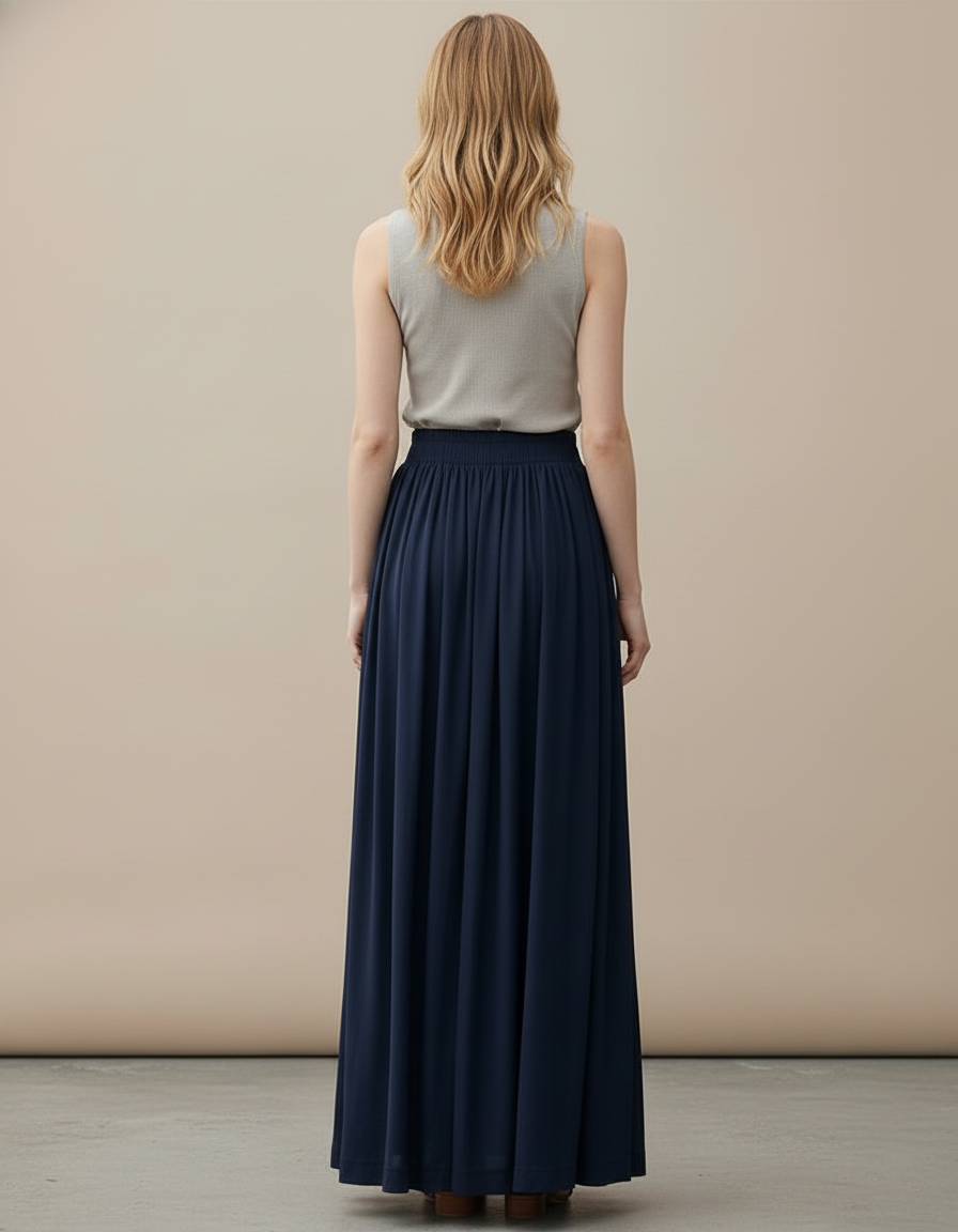 Jupe Longue Bleu Marine Fluide Chic