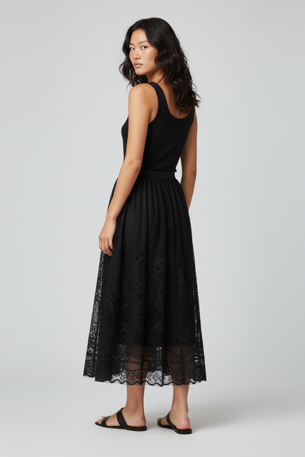 Jupe Dentelle Noire Longue
