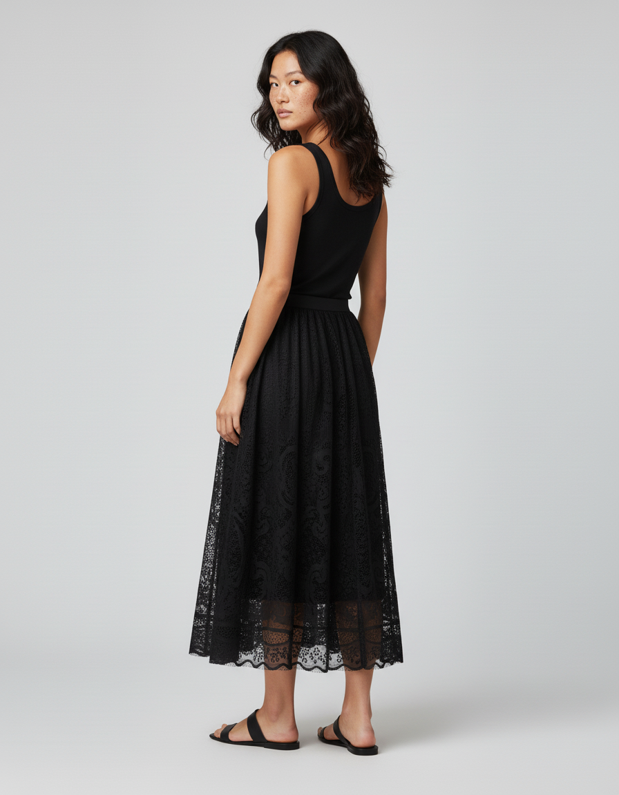 Jupe Dentelle Noire Longue