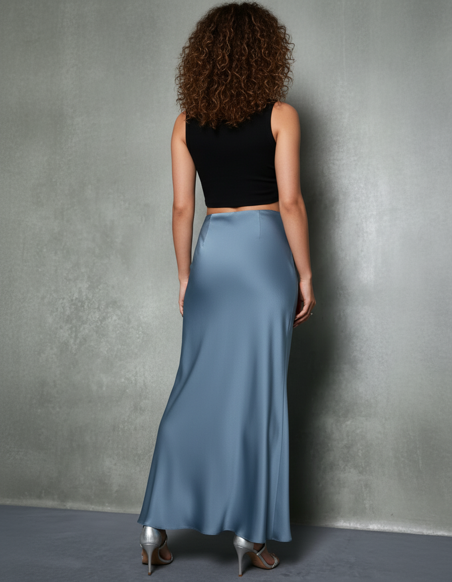 Jupe Longue Bleu Satinée Élégante