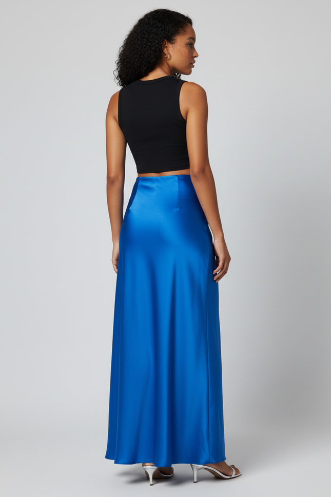 Jupe Longue Bleue Satinée Fluide