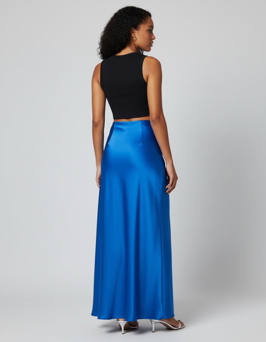 Jupe Longue Bleue Satinée Fluide