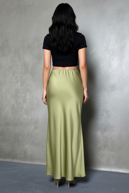 Jupe Longue Satinée Verte Fluide