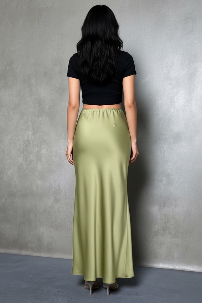 Jupe Longue Satinée Verte Fluide