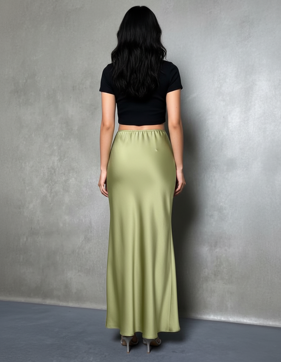 Jupe Longue Satinée Verte Fluide