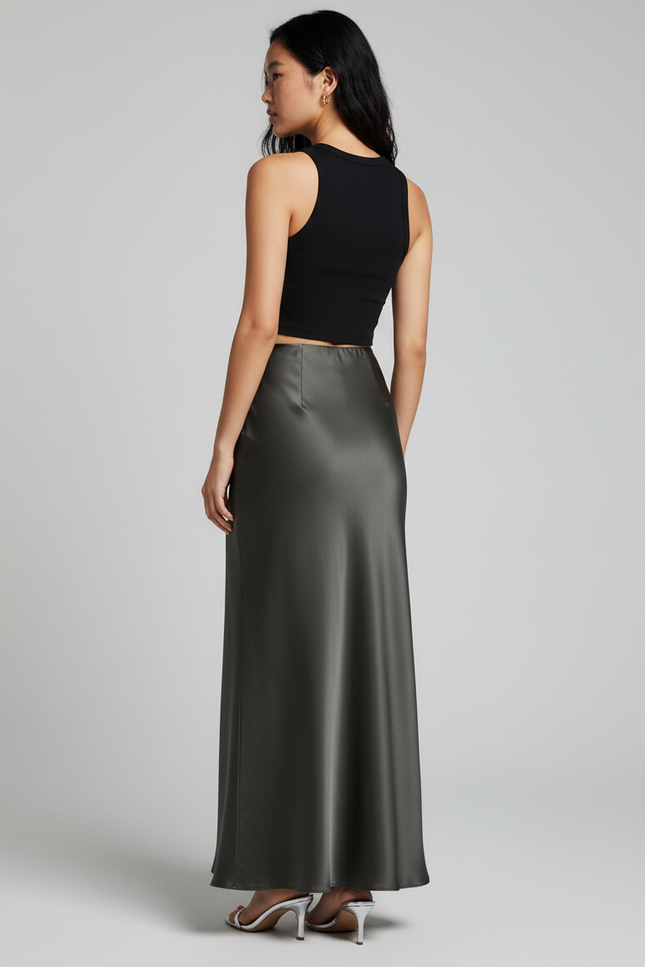 Jupe Longue Gris Satiné Chic