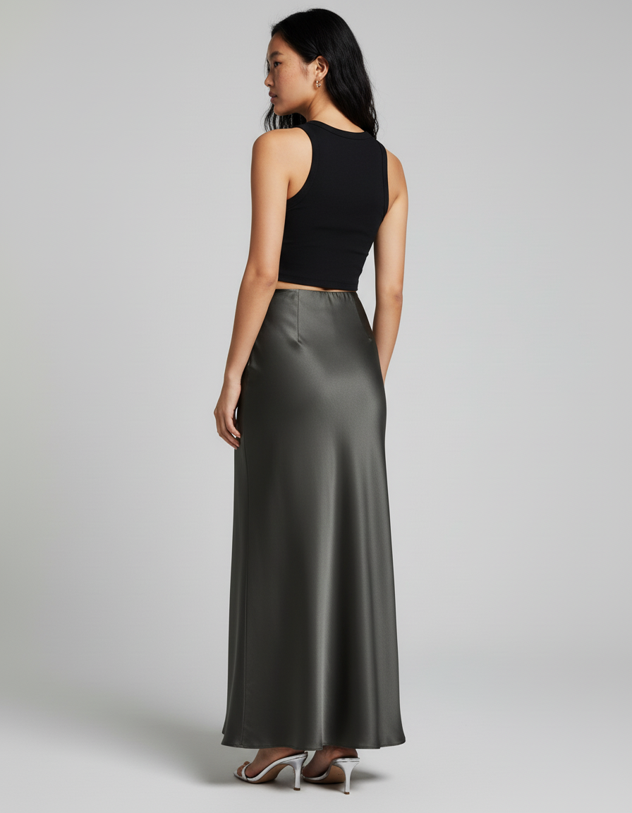 Jupe Longue Gris Satiné Chic