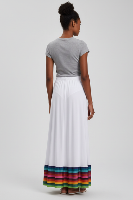Jupe Longue Fluide Blanche Arc-En-Ciel