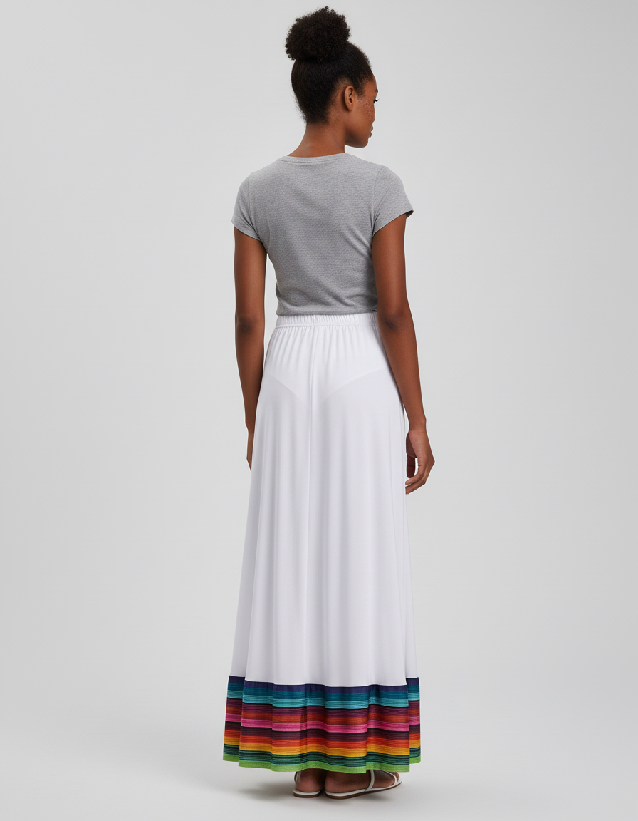Jupe Longue Fluide Blanche Arc-En-Ciel