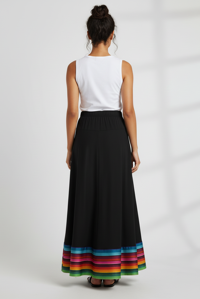 Jupe Longue Noire Fluide Arc-En-Ciel