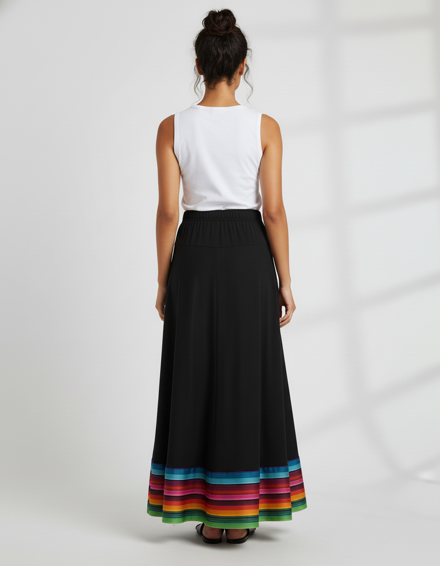 Jupe Longue Noire Fluide Arc-En-Ciel