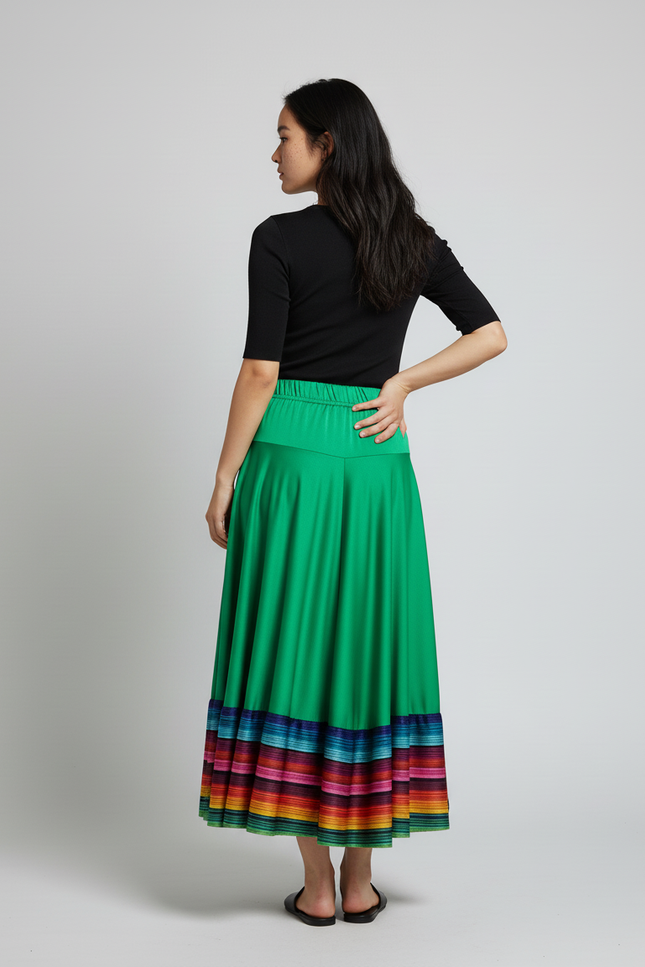 Jupe Longue Verte Fluide Rayures Colorées