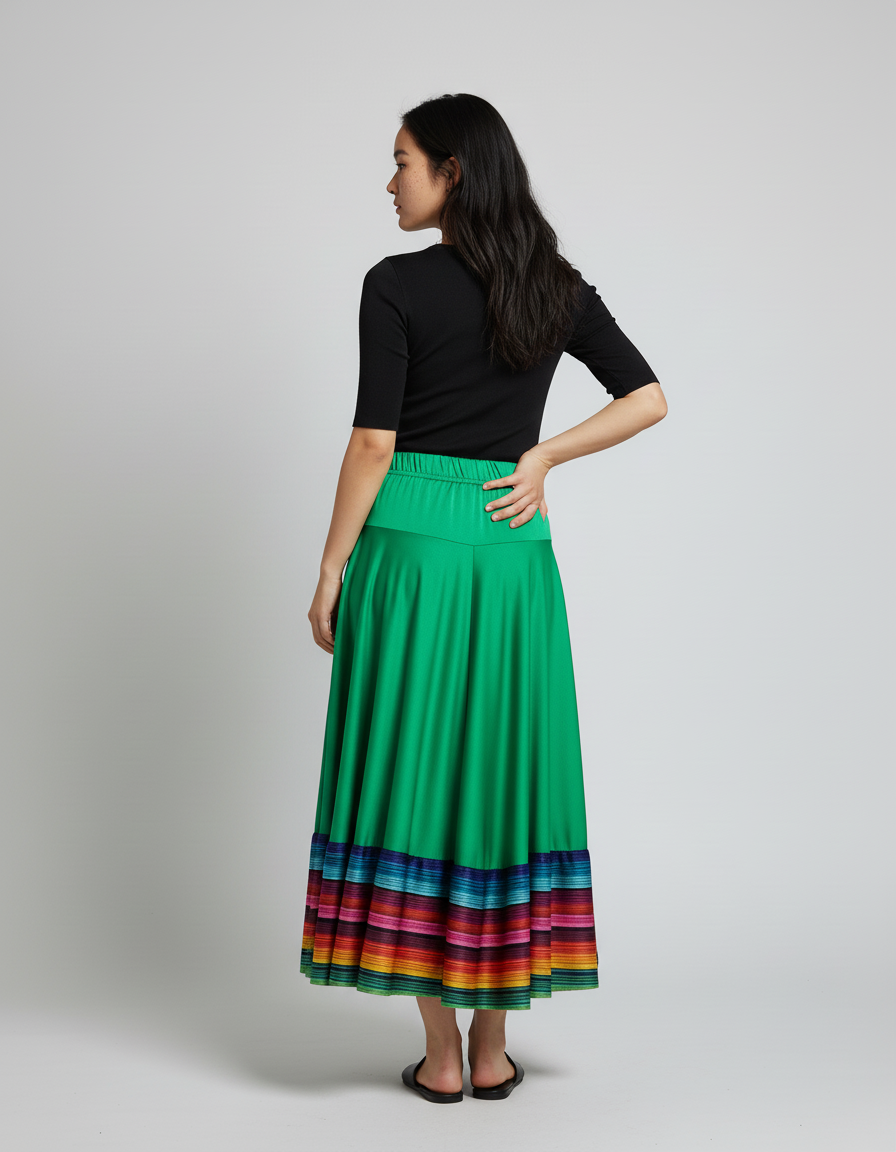 Jupe Longue Verte Fluide Rayures Colorées