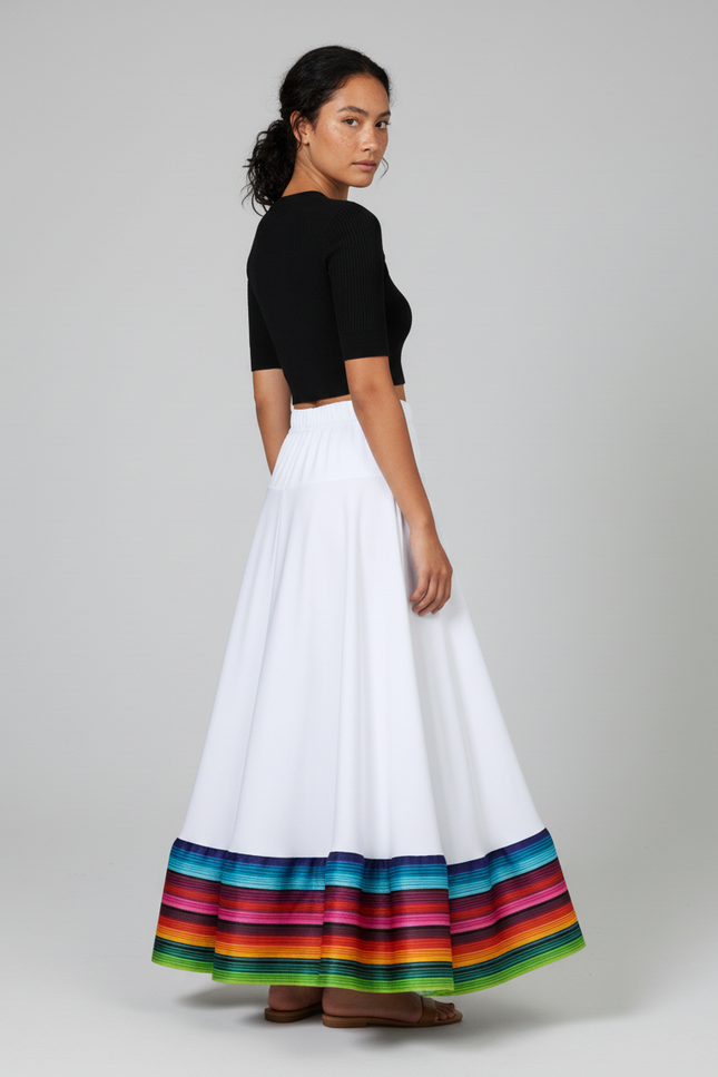 Jupe Longue Blanche Rayures Colorées Fluide