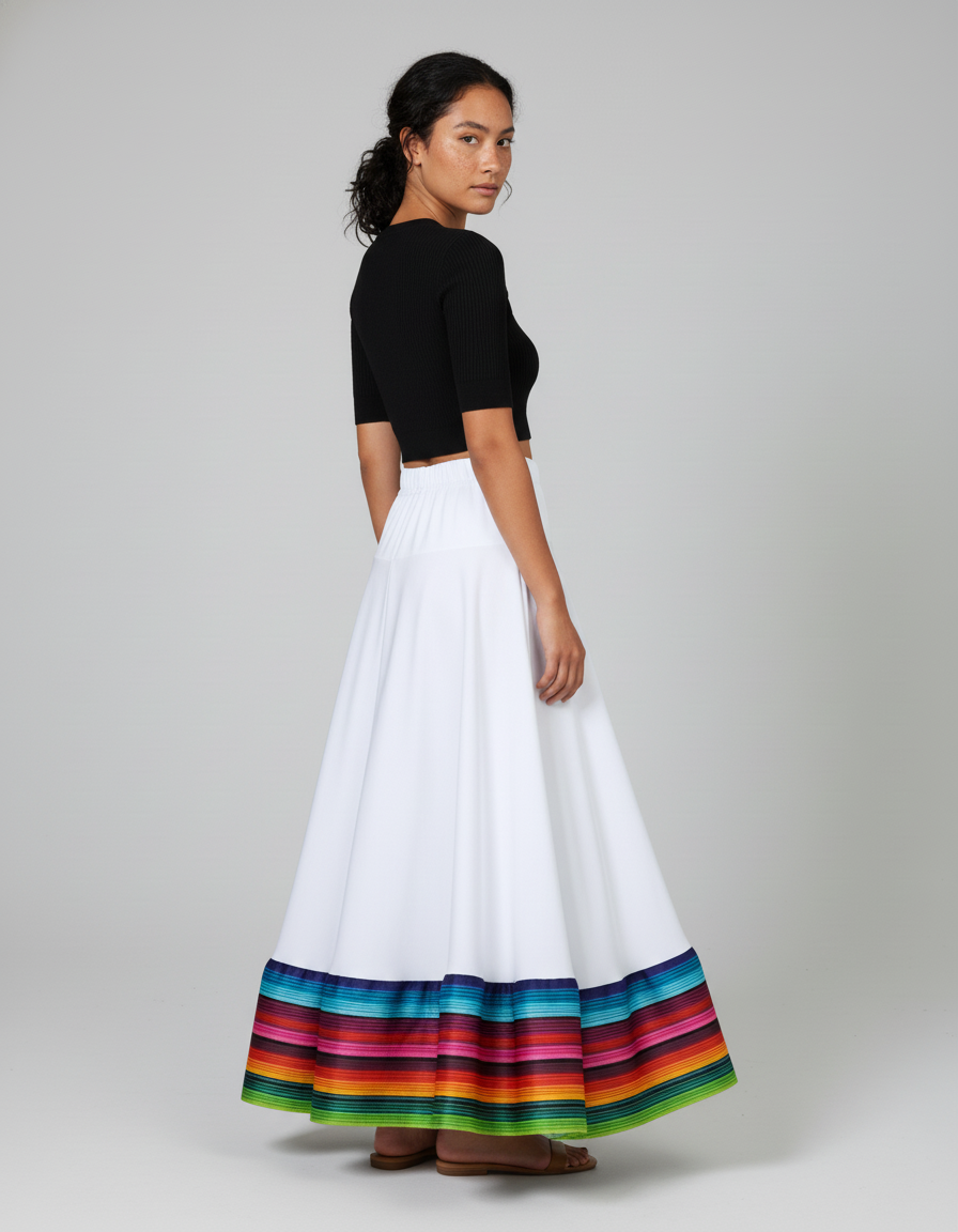 Jupe Longue Blanche Rayures Colorées Fluide
