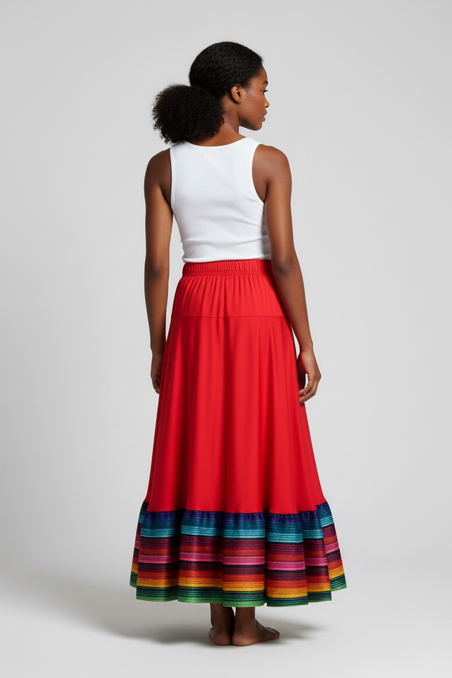 Jupe Longue Rouge Fluide Multicolore