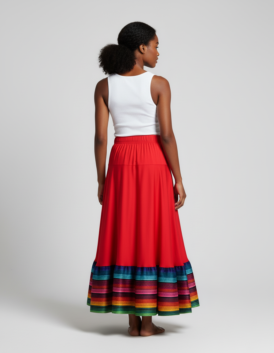 Jupe Longue Rouge Fluide Multicolore