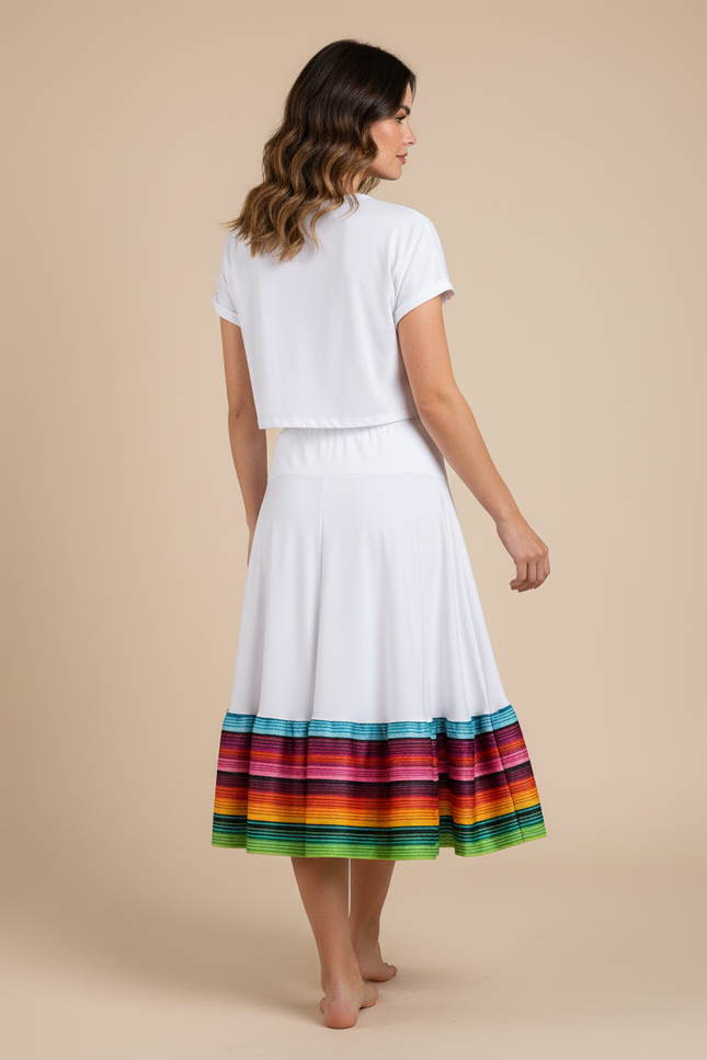 Jupe Longue Blanche Multicolore Fluide