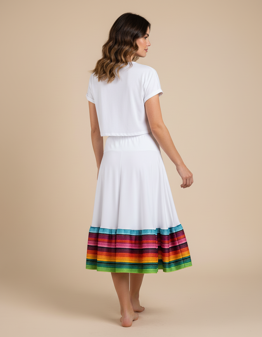 Jupe Longue Blanche Multicolore Fluide