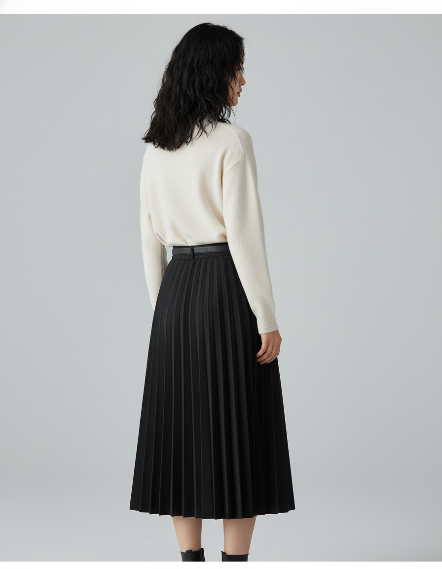 Jupe Longue Noire Plissée A-Line