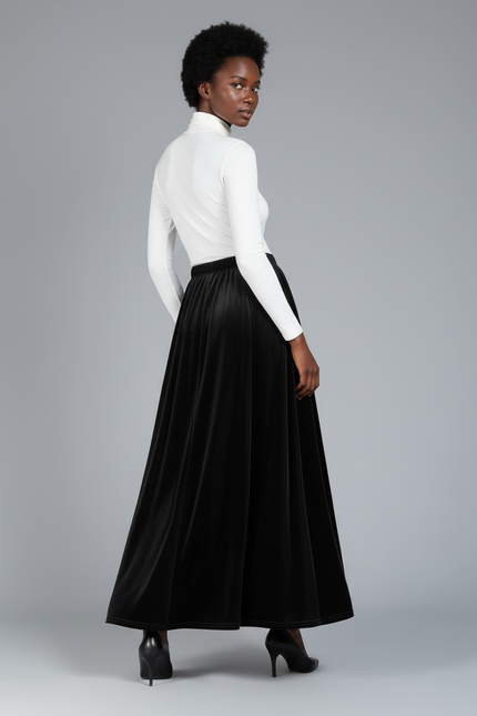 Jupe Longue Velours Noir Élégante