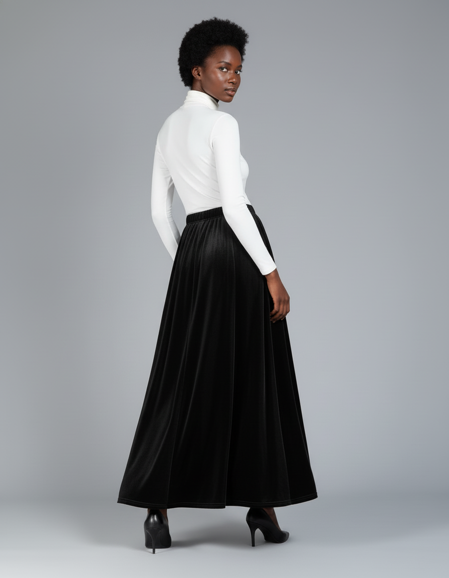 Jupe Longue Velours Noir Élégante