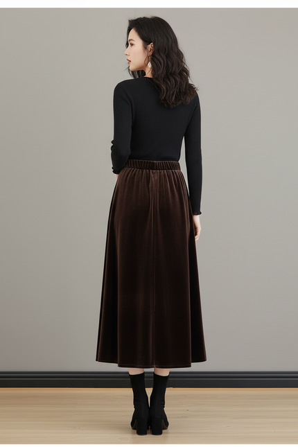 Jupe Longue Velours Marron Élégante