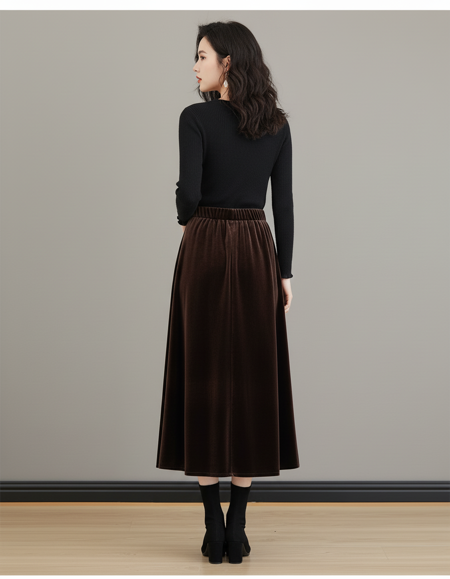Jupe Longue Velours Marron Élégante