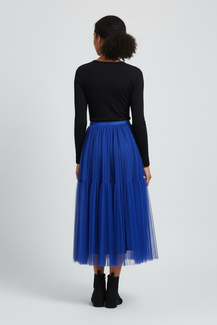 Jupe Longue Plissée Bleu Roi