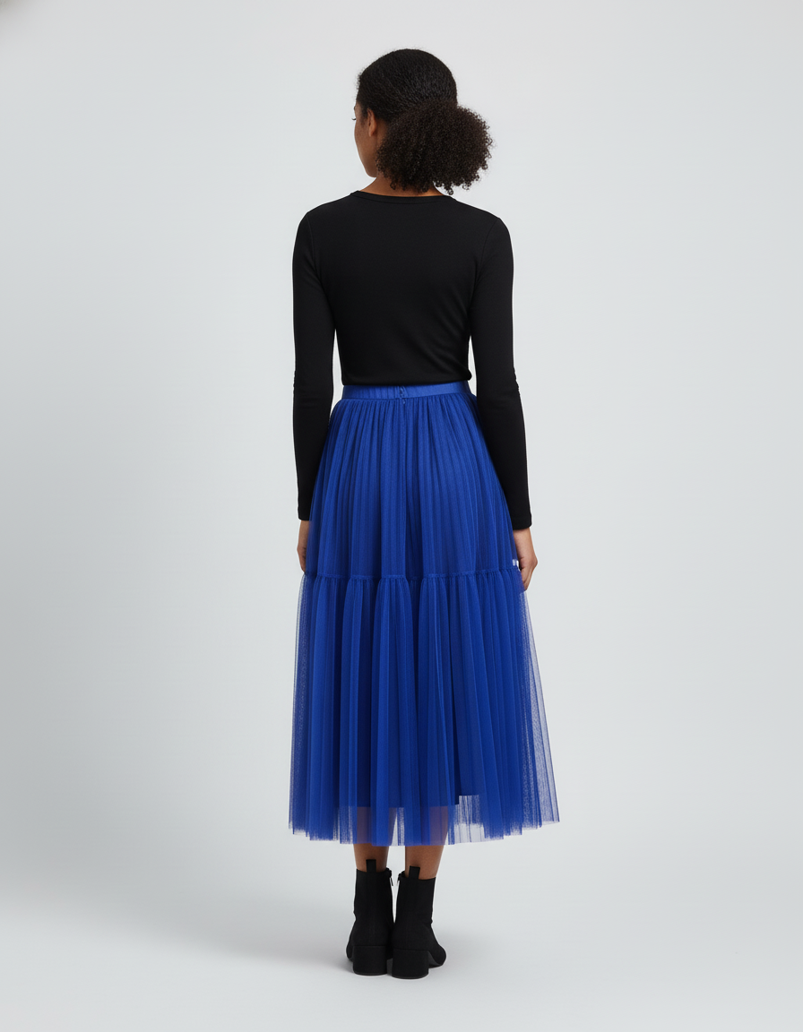 Jupe Longue Plissée Bleu Roi