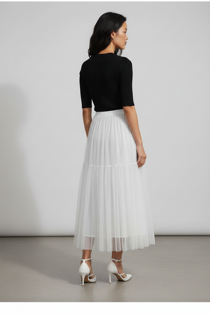 Jupe Longue Blanche Tulle Plissée