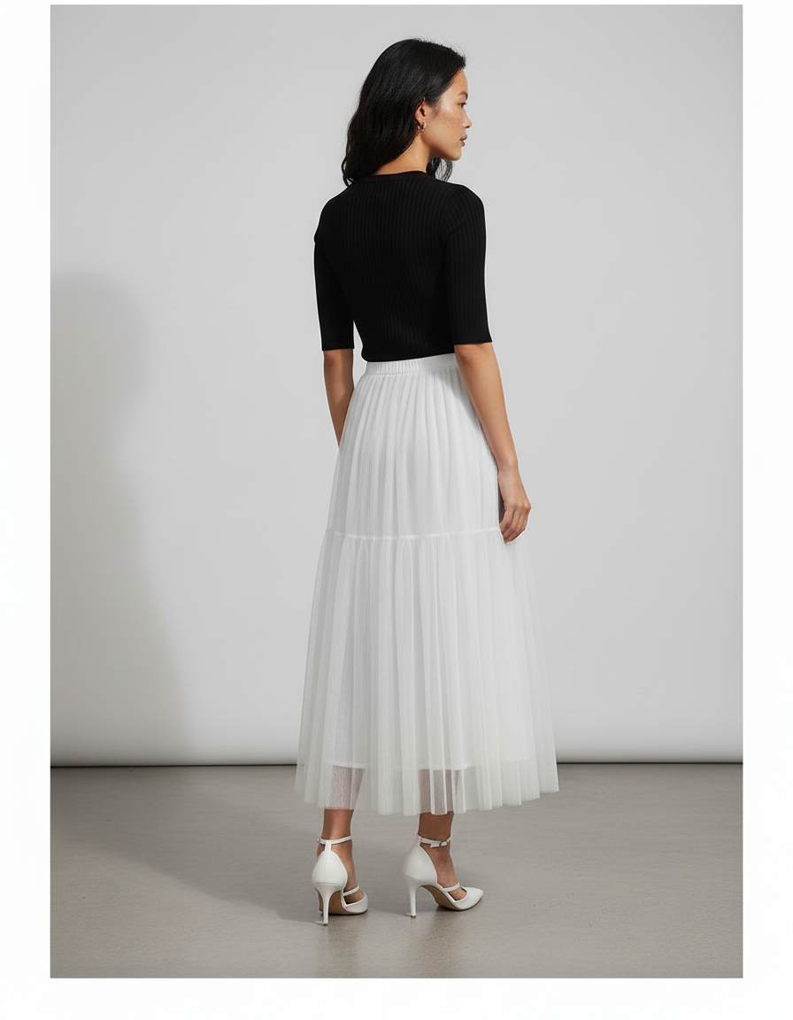 Jupe Longue Blanche Tulle Plissée