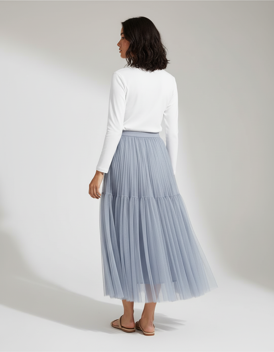 Jupe Longue Plissée Voile