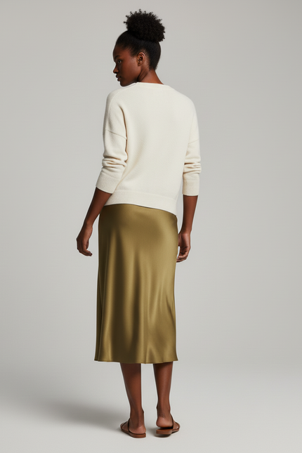 Jupe Longue Vert Olive Satin Fluide