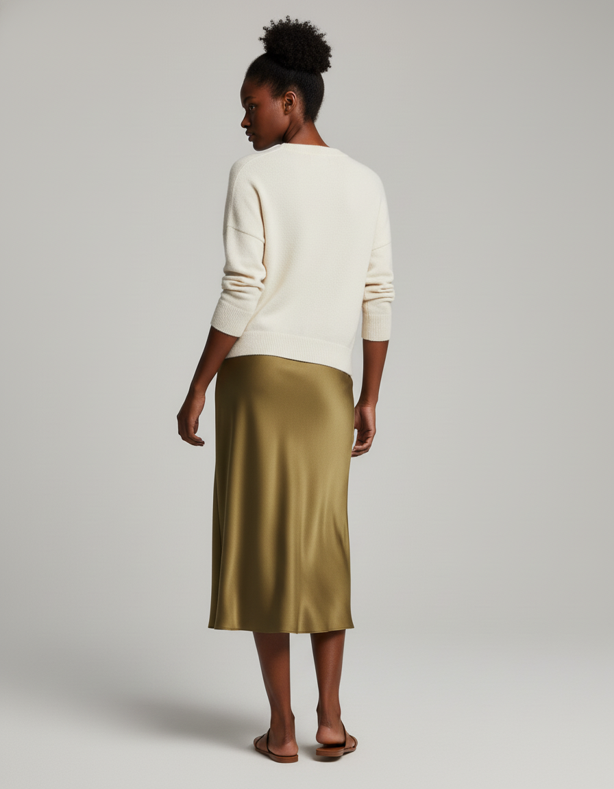 Jupe Longue Vert Olive Satin Fluide